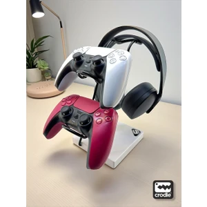 Beyaz Ahşap ve Siyah Metal Gaming Ps4 Ps5 Xbox Joystick Kontroller Tutucu ve Kulaklık Dikey Standı