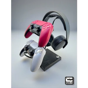 Siyah Ahşap ve Siyah Metal Gaming Ps4 Ps5 Xbox Joystick Controller Tutucu ve Kulaklık Dikey Standı