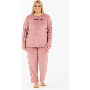 Kadın 13213-2654 Büyük Beden Kadife Pijama Takımı Pudra