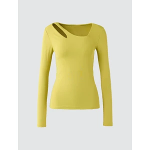 Jimmy Key Yağ Yeşili Dar Kesim Uzun Kollu Asimetrik Yaka Örme Bluz