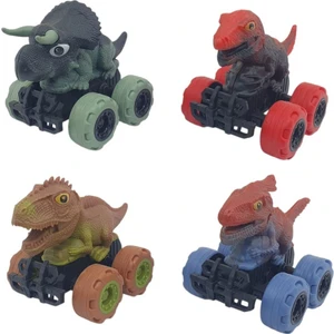 Birlik Sürtmeli Dinazor Arabalar 4'lü - 12 cm - Triceratops & Stegosaurus & Triceratops & Parasaurolophus