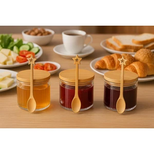 Noah Exclusive 3  Lü Bambu Kasıklı Bambu Kapaklı Borosılıkat Cam Kahvaltılık 90 x 60 Seti