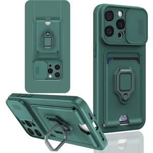 iPhone 15 Pro Uyumlu Taşıma Askılı - Kartlıklı - Stantlı - Kamera Korumalı Silikon Telefon Kılıfı