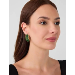 Jimmy Key Yeşil Damla Figürlü Asimetrik Modern Küpe