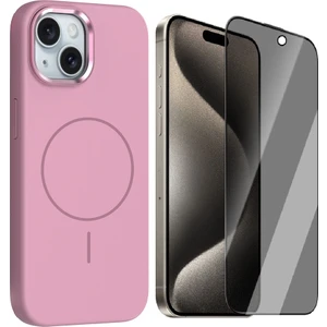 iPhone 14 Kılıf M-Safe Şarj Özellikli Metal Kamera Çerçeveli Zore Edi Silikon Kapak + Hayalet Ekran Koruyucu