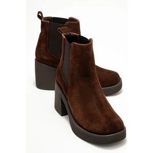 Lysa Kahverengi Süet Lastikli Hakiki Deri Kadın Platform Topuklu Bot