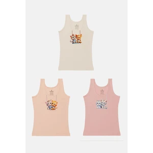 Kız Çocuk Pamuklu Kalın Askılı Renkli Baskılı Klasik Atlet 3'lü Paket 4880 Renkli