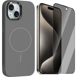 iPhone 14 Kılıf M-Safe Şarj Özellikli Metal Kamera Çerçeveli Zore Edi Silikon Kapak + Hayalet Ekran Koruyucu