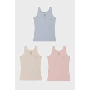 Kız Çocuk Pamuklu Kalın Askılı Renkli Baskılı Klasik Atlet 3'lü Paket 4892 Renkli