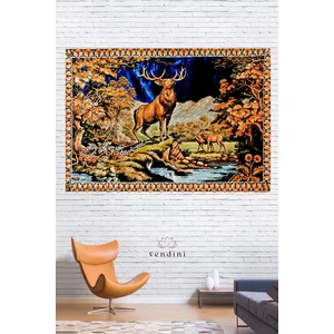 Vintage Serisi Geyikli Duvar Halısı Duvar Örtüsü Wall Tapestry