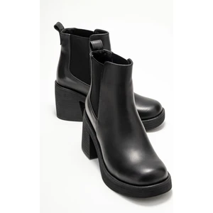 Lysa Siyah Cilt Lastikli Hakiki Deri Kadın Platform Topuklu Bot