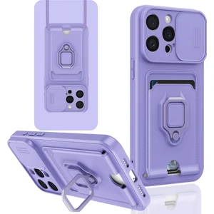 iPhone 15 Pro Max Uyumlu Taşıma Askılı - Kartlıklı - Stantlı - Kamera Korumalı Silikon Telefon Kılıfı