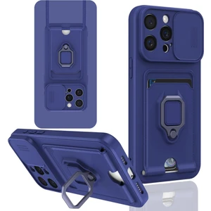 iPhone 15 Pro Max Uyumlu Taşıma Askılı - Kartlıklı - Stantlı - Kamera Korumalı Silikon Telefon Kılıfı