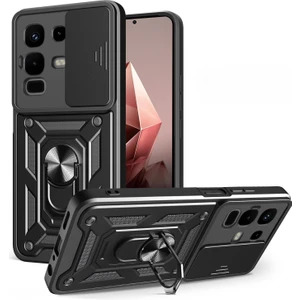 Infinix Note 50 Pro Uyumlu Kılıf Pars Sürgülü Kamera Korumalı Yüzüklü Sert Silikon Siyah
