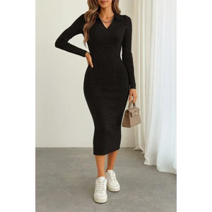 Kadın V Yaka Detay Triko Elbise