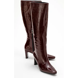 Lume Bordo Rugan Hakiki Deri Kadın Blok Topuklu Çizme