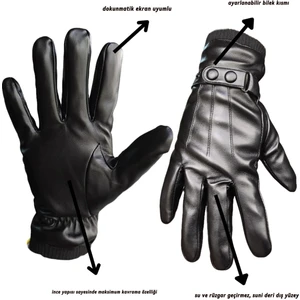 Su ve Rüzgar Geçirmez İçi Yünlü Deri Motosiklet Eldiveni