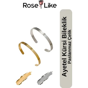 Ayetel Kürsi Çelik Bileklik Set - Gümüş Gri- Altın Sarısı (Silver-Gold)