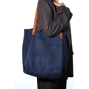 Alfred Lacivert Hakiki Deri Süet Kadın Omuz Çantas