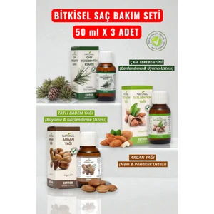 3'lü Doğal Saç Bakım Seti Argan Yağı - Badem Yağı - Çam Terebentin Esansı | 50 ml x 3 Adet
