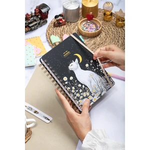 2025-2026 A5 Akademik Ajanda Spiralli Kuşe Kapak 16 Aylık - Yıldızlı Kedi