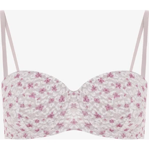 Bej Pop Up Çiçek Desenli Balenli Toparlayıcı Dantelli Sütyen