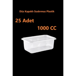 Sızdırmaz Düz Kapaklı Şeffaf Plastik Kap – 1000 cc Kapasiteli, 25 Adet, Gıda Saklama ve Servis Kabı
