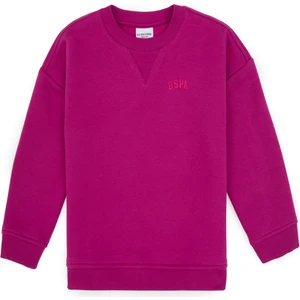 U.S. Polo Assn. Kız Çocuk Fuşya Şardonlu Bisiklet Yaka Basic Sweatshirt 50316810-VR023