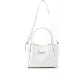 Beyaz SHK190 Suni Deri Çıkarılabilir Makyaj Çantalı Çıtçıtlı El, Kol ve Omuz Çantası