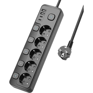 2 mt Kablolu Power Tuşlu Isıya Dayanaklı 5'li Grup Priz Uzatma 2x USB 2x Type-C Çıkışlı Priz Uzatma