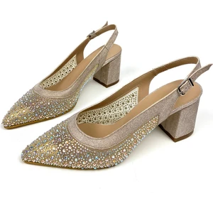 Transparan Taşlı 6 cm Kalın Topuklu Ayakkabı 01601