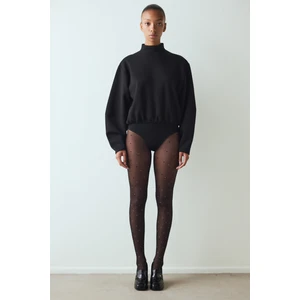 Siyah Shiny Dotted Külotlu Çorap