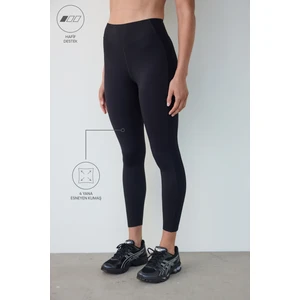 Siyah Hafif Destek Yanları Fitilli Yüksek Bel Tayt