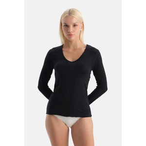 Siyah 5119KC Modal Kaşmir V Yaka Uzun Kollu Üst