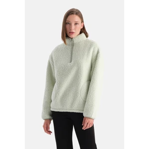 Mint Yeşili Kadın Yarım Fermuarlı Sweatshırt