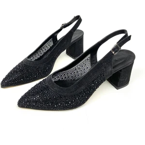 Transparan Taşlı 6 cm Kalın Topuklu Ayakkabı 01601