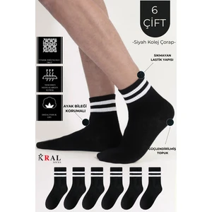 Lüx Kral Patik Çorap Pamuklu Terletmez Çizgili Desenli Yazlık 6 Çift Siyah Renk