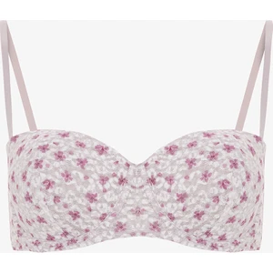 Bej Bloom Çiçek Desenli Dantelli Balenli Push Up Sütyen