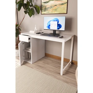 Beyaz 60X120 cm Çalışma Masası, Bilgisayar Masası, Ofis Masası Çekmeceli, Dolaplı, Raflı