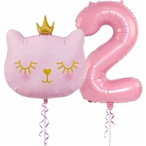 Sevimli Kedi Pembe Balon Set