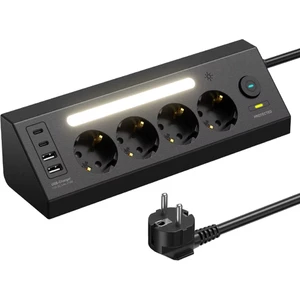 Çoklu Gece Lambalı Priz Yüksek Gerilim Korumalı 4'lü Priz 2xusb 2xtype-C Çıkışlı Grup Priz Çoğaltıcı