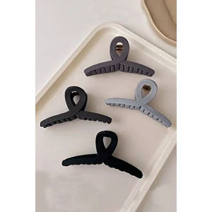 Kadın 4'lü Gri-Siyah Fiyonk Mandal Toka Seti