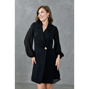 Ceket Yaka Düğme Detaylı Eteği Piliseli Kolları Tül Kadın Abiye Elbise 017