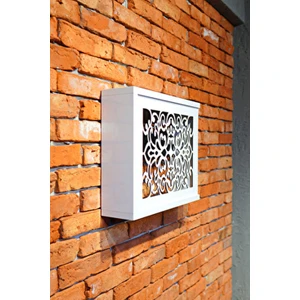 Doğan Life Beyaz Ahşap Modem Saklama Kutusu Sürgülü Model Yana Açılır Motifli 35Y x 35G x 11D