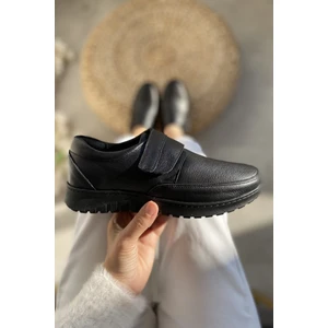 Siyah Hakiki Deri Ortopedik Taban Topuk Dikene Uygun Günlük Rahat Kadın Ayakkabı TMD202525