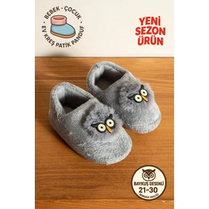Erkek Çocuk Panduf Ev Patiği Pamuk Astarlı Baykuş Figür Ev Kreş Ayakkabısı Sevimli Baykuş