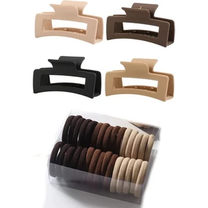 C&E Design Kadın 4'lü XL Mandal ve 50'li Kahve Lastik Toka Seti ile Şık Aksesuar