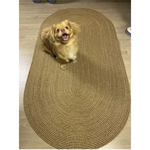 Kopya - Oval Jüt Yuvarlak Hasır Görünümlü Klasik Halı Kilim