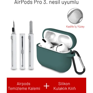 Airpods Pro 3. Nesil Uyumlu Içi Kadife Askı Aparatlı Darbelere Dayanıklı Silikon Kılıf ve Elektronik Temizleme Kalemi