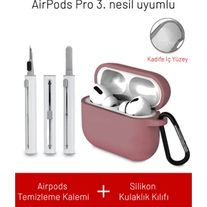 Airpods Pro 3. Nesil Uyumlu Içi Kadife Askı Aparatlı Darbelere Dayanıklı Silikon Kılıf ve Elektronik Temizleme Kalemi